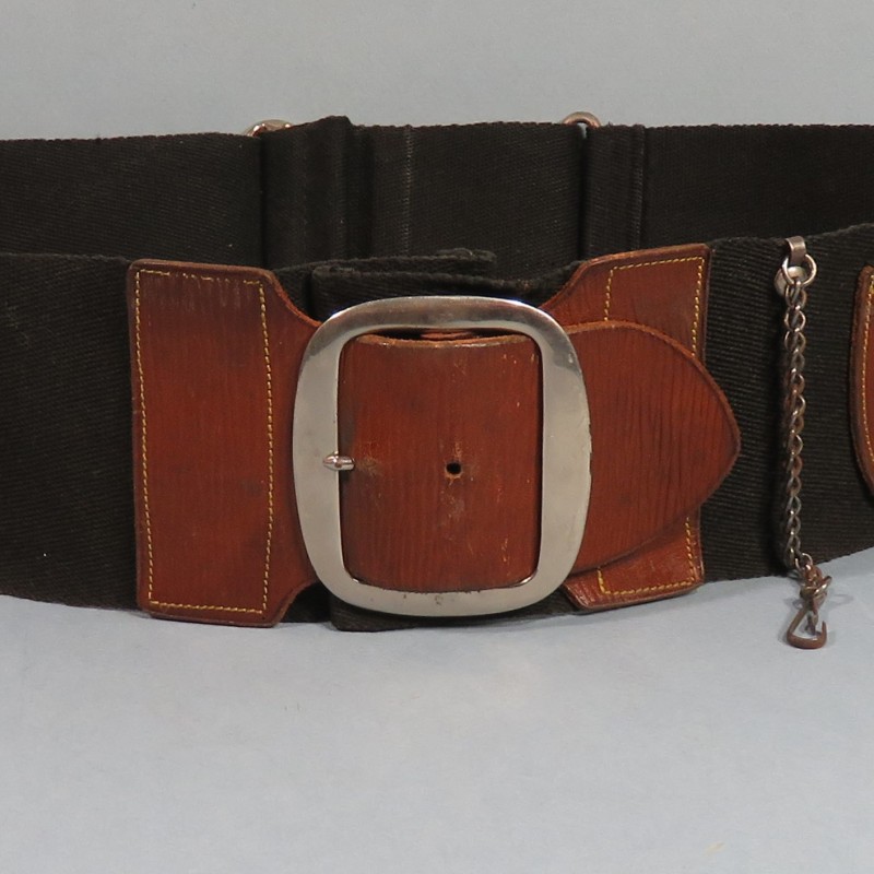 CEINTURE OU CEINTURON PORTE MONNAIES PORTE MONTRE D'OFFICIER EN TISSU ET CUIR STRIE GUERRE 1914 1918 OU 1939 1945